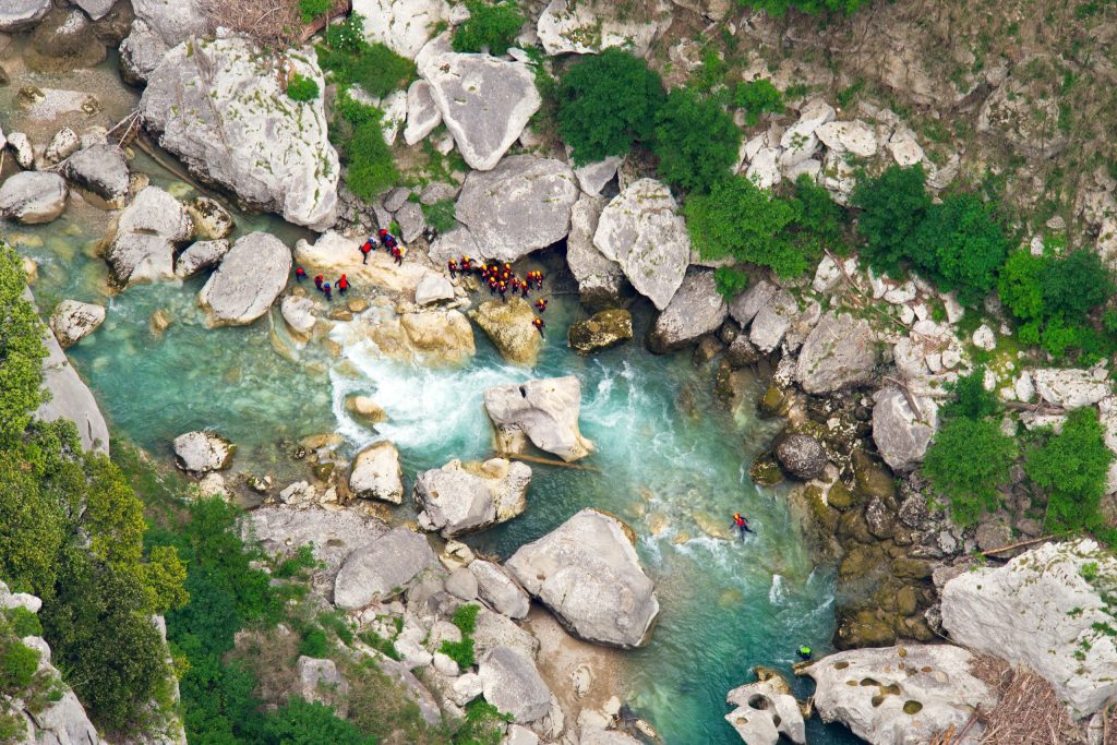 Aerial view of canyoning in the Gorges du Loup